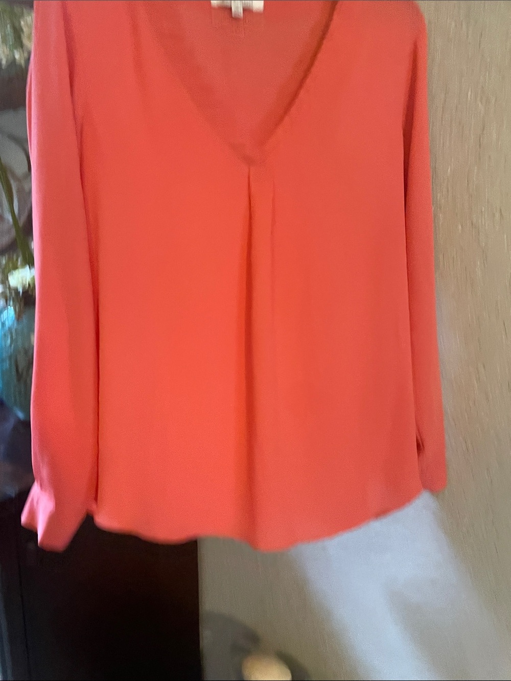 V-Neck Long Sleeve Blouse in Coral